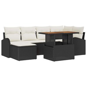 vidaXL Ensemble de canapé de jardin 7 Pièces Noir Poly rotin
