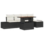 vidaXL Set de salle à manger de jardin 6 pièces avec coussins en poly rotin noir et acajou