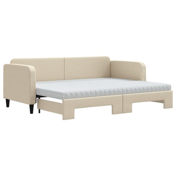 vidaXL Lit de jour avec gigogne et matelas crème 80x200 cm tissu