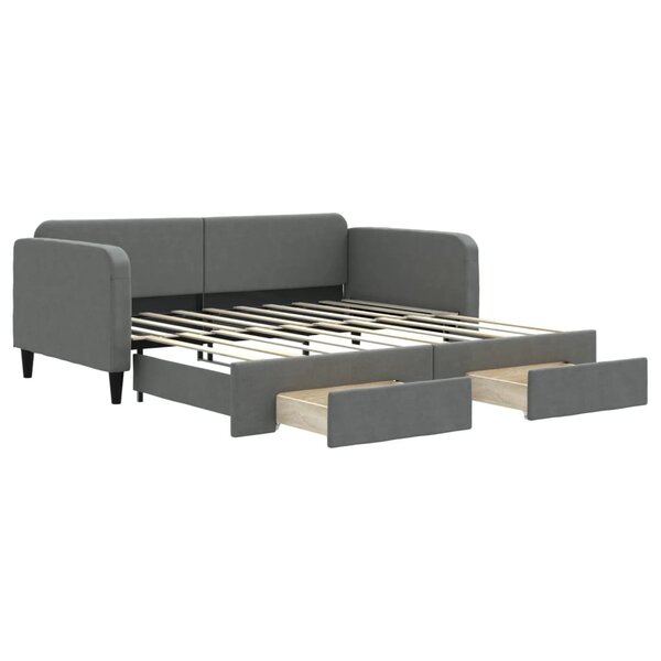 vidaXL Lit de jour avec gigogne et tiroirs gris foncé 90x190 cm tissu