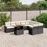 vidaXL Salon de jardin 10 Pièces avec coussins noir résine tressée