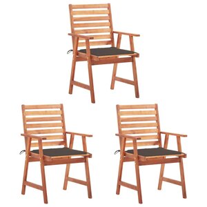 vidaXL Chaises à dîner d'extérieur 3 Pièces avec coussins Acacia massif