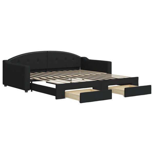 vidaXL Lit de jour avec gigogne et tiroirs noir 100x200 cm tissu