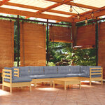 vidaXL Salon de jardin 9 Pièces avec coussins gris bois de pin massif