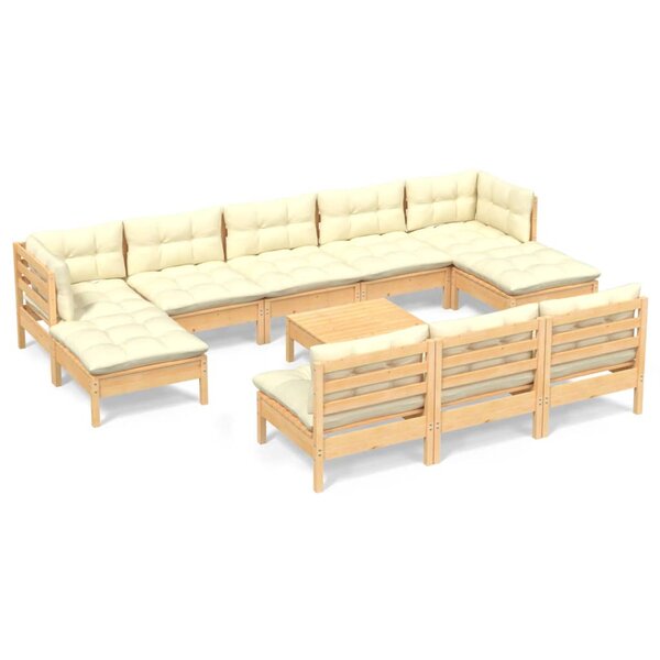 vidaXL Salon de jardin 11 Pièces avec coussins crème bois de pin