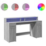 Bureau table poste de travail meuble d'ordinateur informatique étude et lumières LED sonoma 160 x 55 x 91 cm bois ingénierie gris 02_0023809