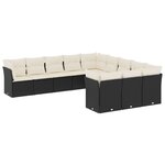 vidaXL Salon de jardin 11 Pièces avec coussins noir résine tressée