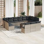 vidaXL Salon de jardin avec coussins 14 Pièces gris clair résine tressée