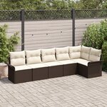 vidaXL Ensemble de canapés de jardin 6 pièces avec coussins Marron Poly Rotin