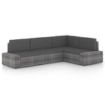 vidaXL Salon de jardin 4 Pièces avec coussins Gris Résine tressée