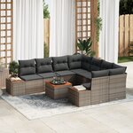 vidaXL Ensemble de canapé de jardin 9 pièces avec coussins en poly rotin gris et acacia