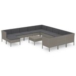 vidaXL Salon de jardin 13 Pièces avec coussins résine tressée gris
