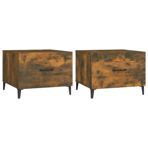 vidaXL Tables basses avec pieds en métal 2 Pièces Chêne fumé 50x50x40 cm