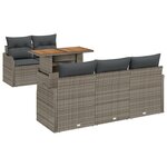 Ensemble de canapé de jardin de 6 pièces avec coussins en gris Poly Rotin Acacia