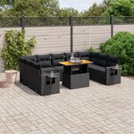 vidaXL Salon de jardin 10 Pièces avec coussins noir résine tressée