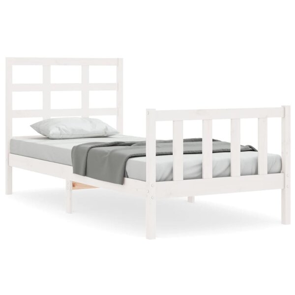 vidaXL Cadre de lit avec tête de lit blanc 90x190 cm bois massif