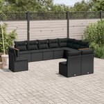 vidaXL Salon de jardin 10 Pièces avec coussins noir résine tressée