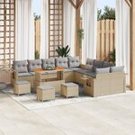 Ensemble de canapé de jardin vidaXL 14 pièces avec coussins beige en poly rattan acacia