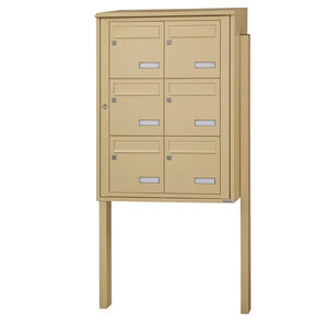 Bloc collectif leabox.com 2x3 grade 3 simple face Extérieur fixation sur pieds à sceller Beige RAL 1001 finition brillante