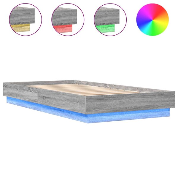 vidaXL Cadre de lit avec lumières LED sonoma gris 75x190 cm
