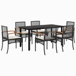 vidaXL Ensemble à manger de jardin coussins 7Pièces Noir Résine tressée
