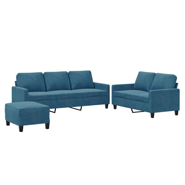 vidaXL Ensemble de canapés 3 Pièces avec coussins Bleu Velours