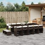 vidaXL Ensemble à manger de jardin avec coussins 15 Pièces marron rotin