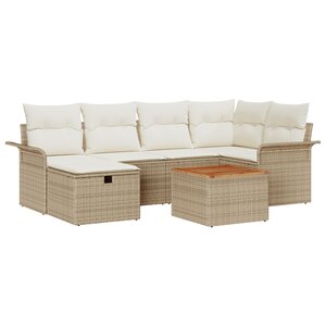 Ensemble de canapé de jardin 7 pièces vidaXL avec coussins beiges en poly rattan
