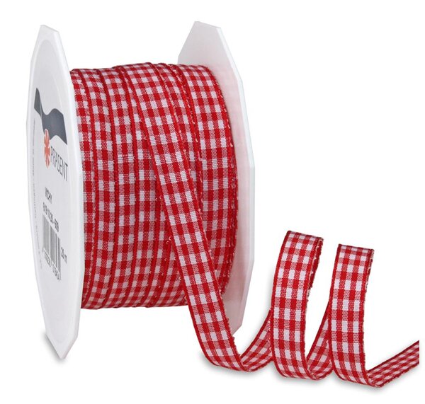 Ruban textile carreau de vichy 20-m-rouleau 10 mm rouge/blanc