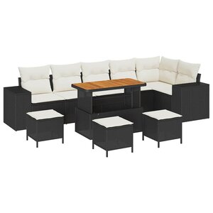 vidaXL Ensemble de canapé de jardin 10 Pièces Noir polyrotin