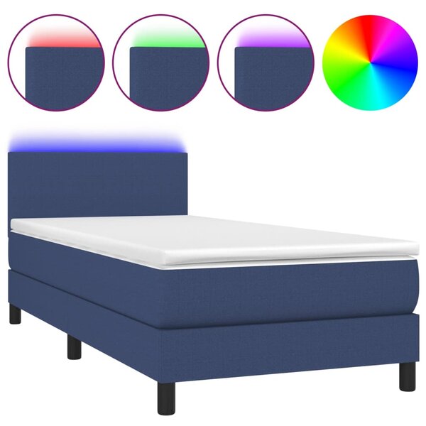 vidaXL Sommier à lattes de lit avec matelas et LED Bleu 90x190cm Tissu