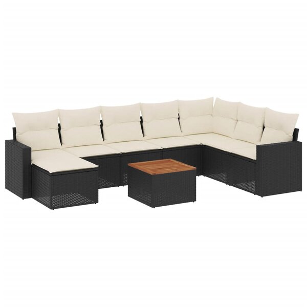vidaXL Salon de jardin 9 Pièces avec coussins noir résine tressée