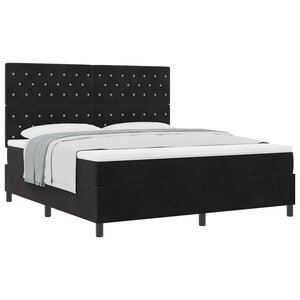Lit à ressorts avec matelas vidaXL Noir Super King Velours