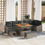 Ensemble de sofa de jardin 9 pièces avec coussins en gris poly rattan acacia