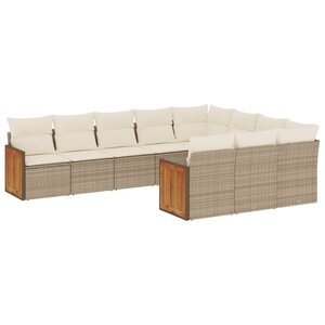 vidaXL Salon de jardin avec coussins 10 Pièces beige résine tressée