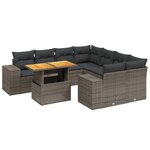 vidaXL Salon de jardin 9 Pièces avec coussins gris résine tressée