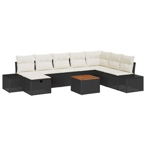 vidaXL Ensemble de canapé de jardin avec coussin 9 Pièces Noir Poly rotin