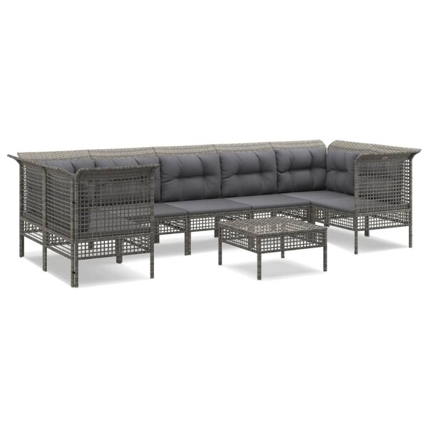 vidaXL Salon de jardin 8 Pièces avec coussins Gris Résine tressée