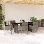 vidaXL Ensemble à manger de jardin et coussins 7 Pièces gris rotin
