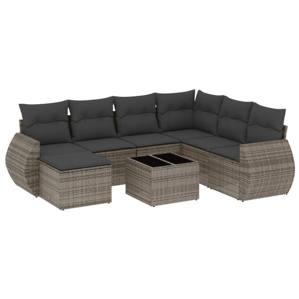 vidaXL Salon de jardin 8 Pièces avec coussins gris résine tressée
