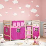 vidaXL Lit mezzanine enfants et rideaux rose 90x200cm bois pin massif