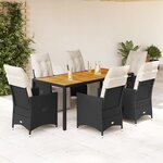 vidaXL Ensemble à manger de jardin coussins 7Pièces Noir Résine tressée