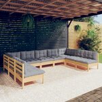 vidaXL Salon de jardin 9 Pièces avec coussins gris bois de pin solide