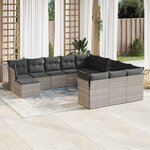 vidaXL Salon de jardin avec coussins 12 Pièces gris clair résine tressée