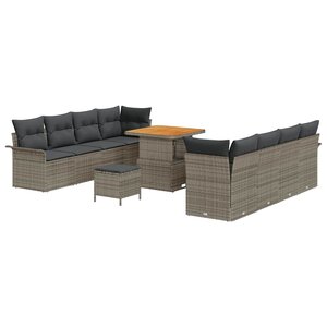 vidaXL Ensemble de canapé de jardin avec coussin 11 Pièces Gris