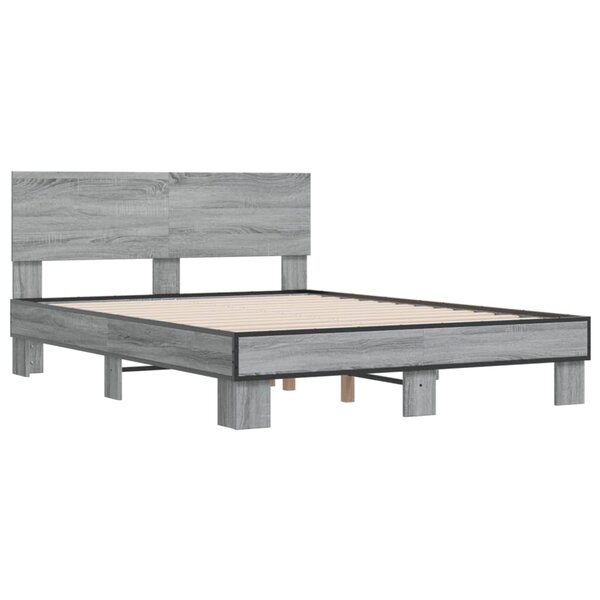vidaXL Cadre de lit sonoma gris 140x190 cm bois d'ingénierie et métal