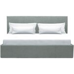 Lit coffre adulte MARTIN - Couchage 160 x 200 cm - Gris clair - Sommier à lattes - 209 x 166 x 99 cm