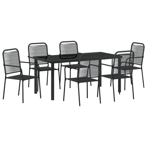 vidaXL Ensemble de salle à manger de jardin de 7 pièces en corde de coton et acier noir