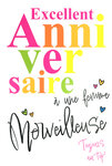 Carte FLUO Excellent Anniversaire FEMME Merveilleuse avec Enveloppe 12x17,5cm