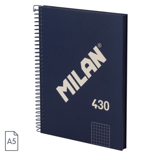 Cahier à Spirale Série Milan 1918 Format A5 Grille 5x5mm - 80 Feuilles de 95 gr/m2 - Microperforé  2 Trous - Coloris Bleu